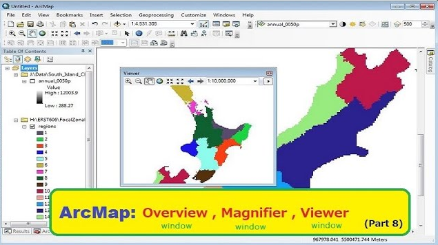 ArcMap: Magnifier - Overview - Viewer Windows - Complete ArcGIS Course - Urdu / Hindi - Part 8